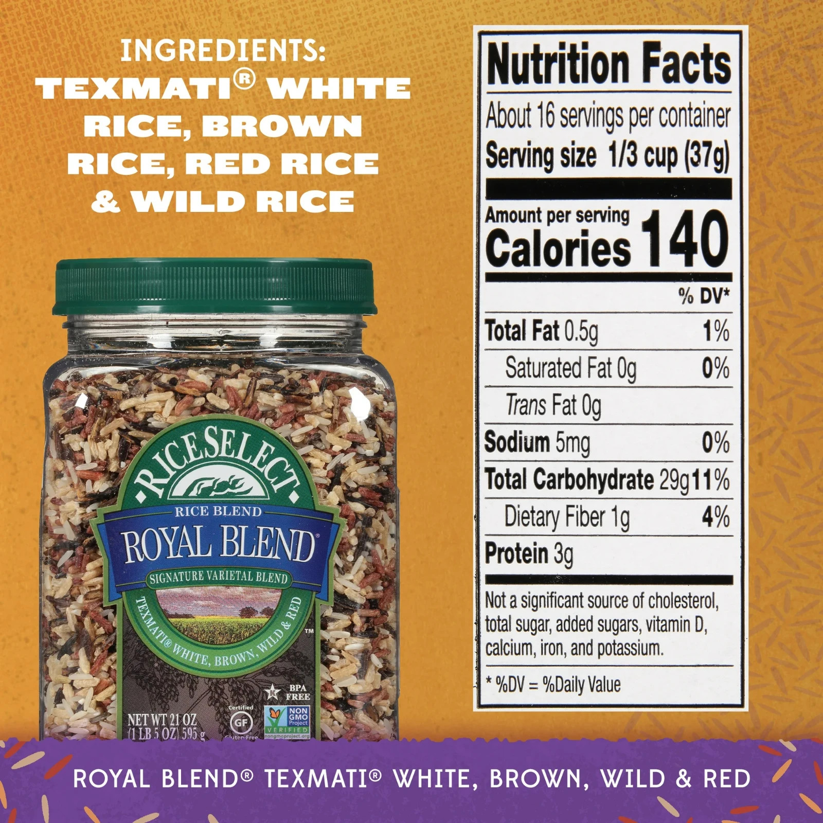 RiceSelect Royal Blend Rice, Texmati Rice Blend, 21 oz Jar