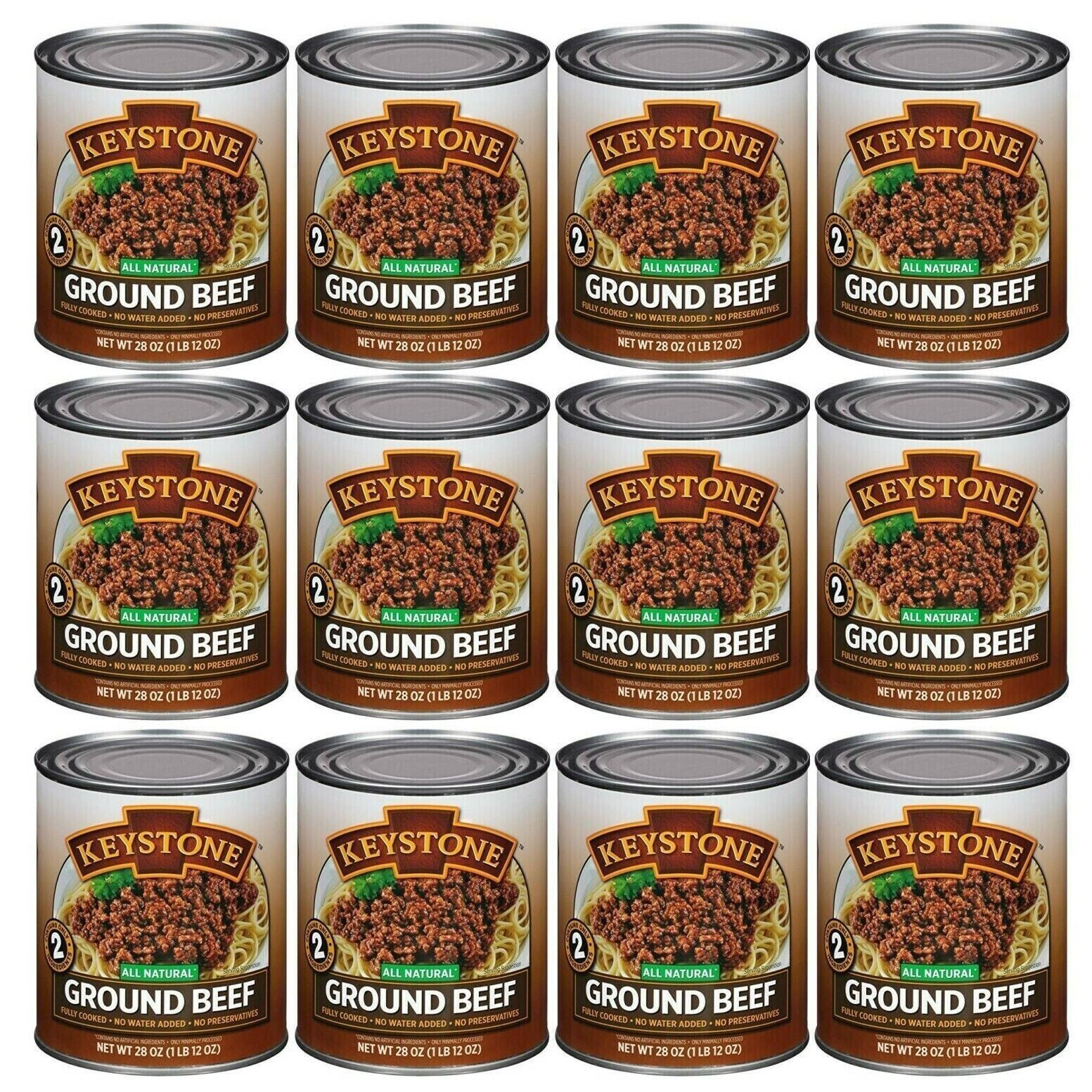 24Can-Keystone Meats All Natural Ground Beef Fully Cooked 28oz No Preservatives✅