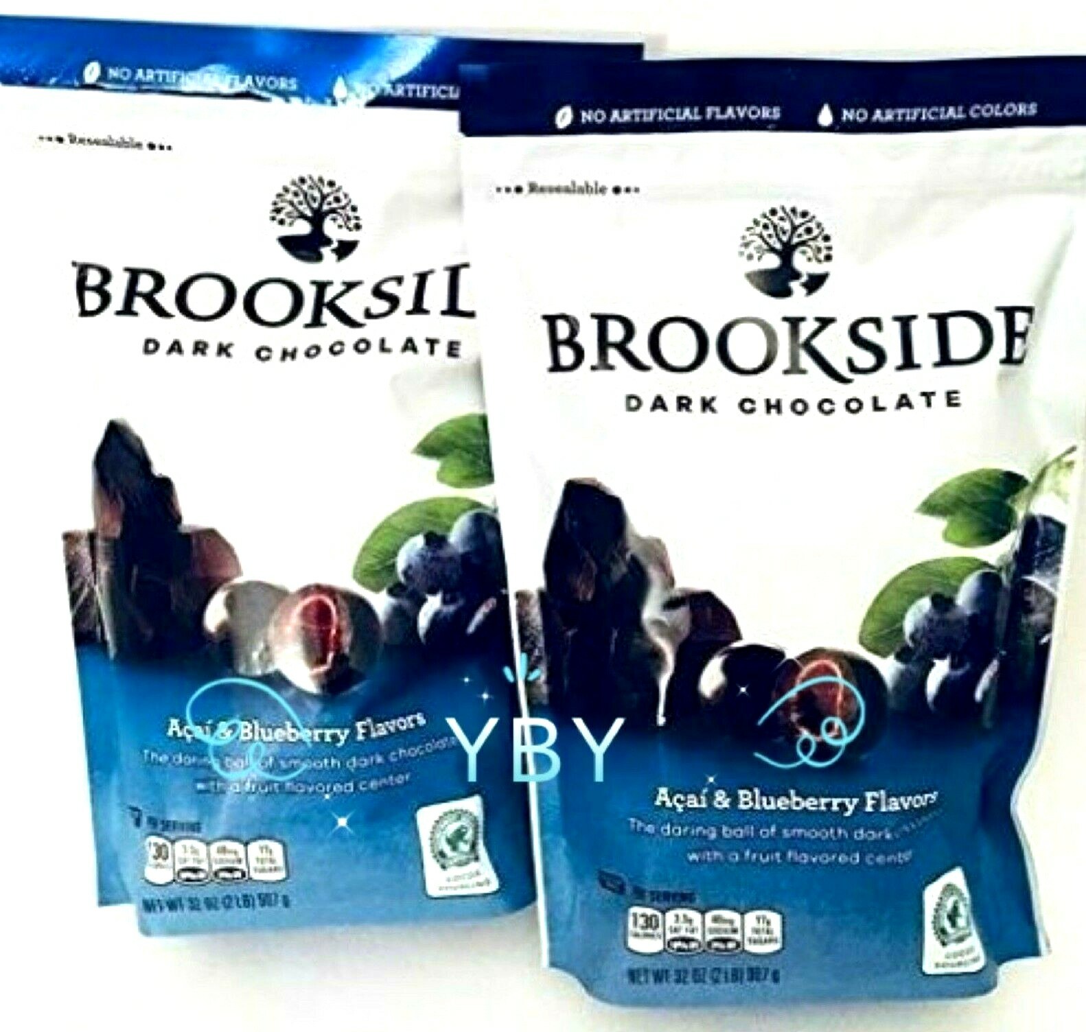 2 Packs Brookside Dark Chocolate Acai and Blueberry Flavors 32 oz Each Pack