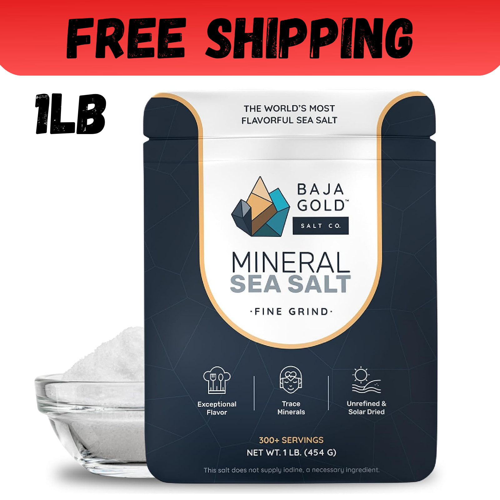 Baja Gold Mineral Sea Salt, Fine Grind, 1 Lb. Bag
