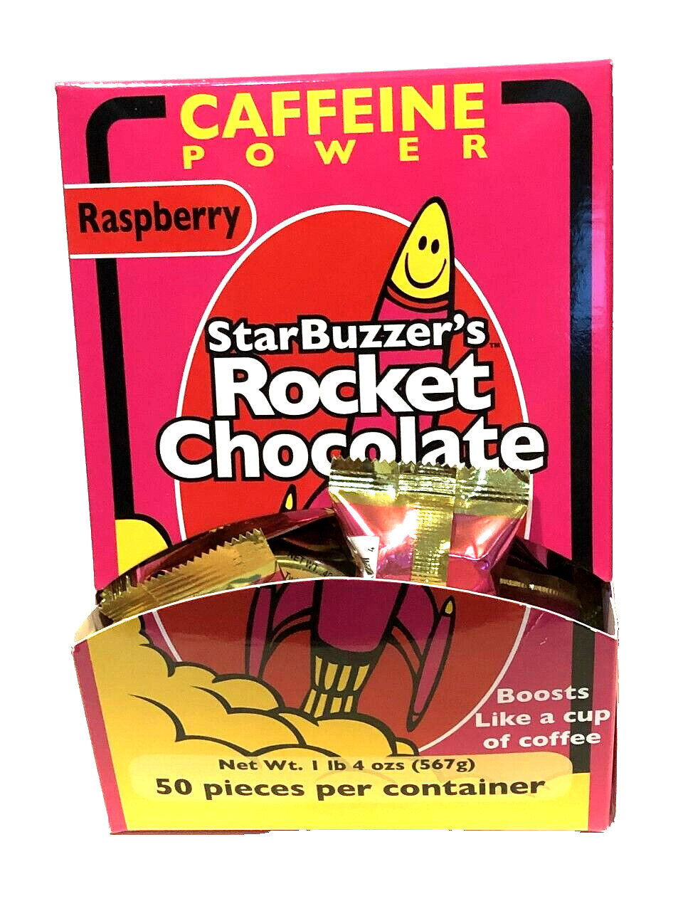 ROCKET CHOCOLATE CAFFEINE 100 CT. CANDY/RASPBERRY/PLUS FREE SURPRISE GIFT