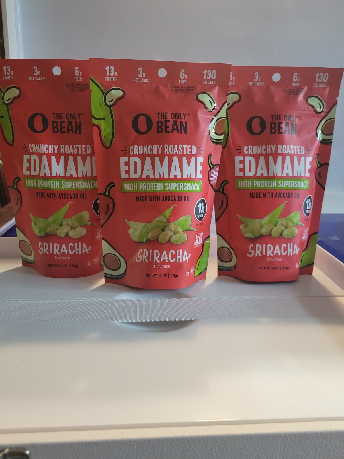 The Only Bean Sriracha Crunchy Roasted Edamame 4 oz Lot of 3 Exp Feb 10 2027