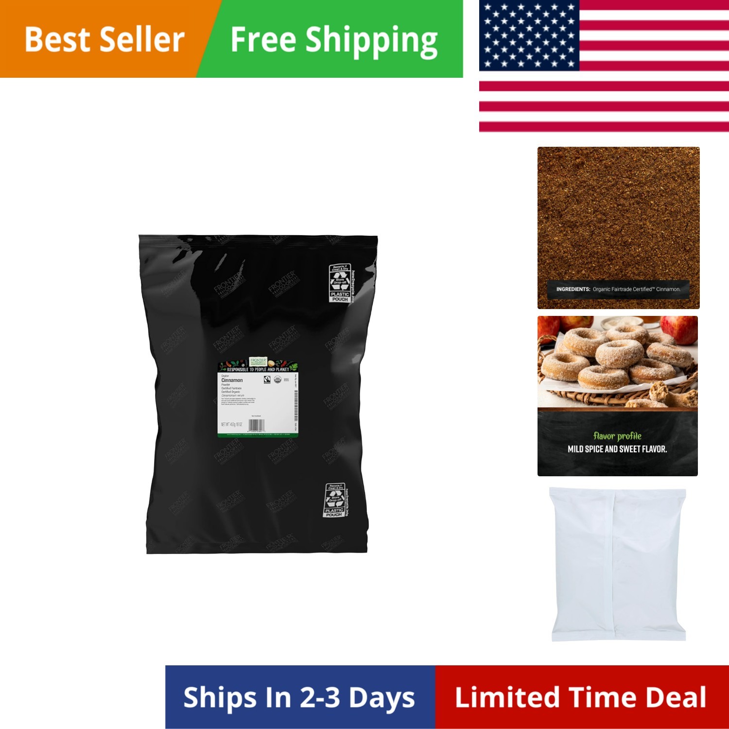 Organic Ceylon Cinnamon, Ground, Fairtrade Certified, 16 Oz, Bulk Bag – «True…
