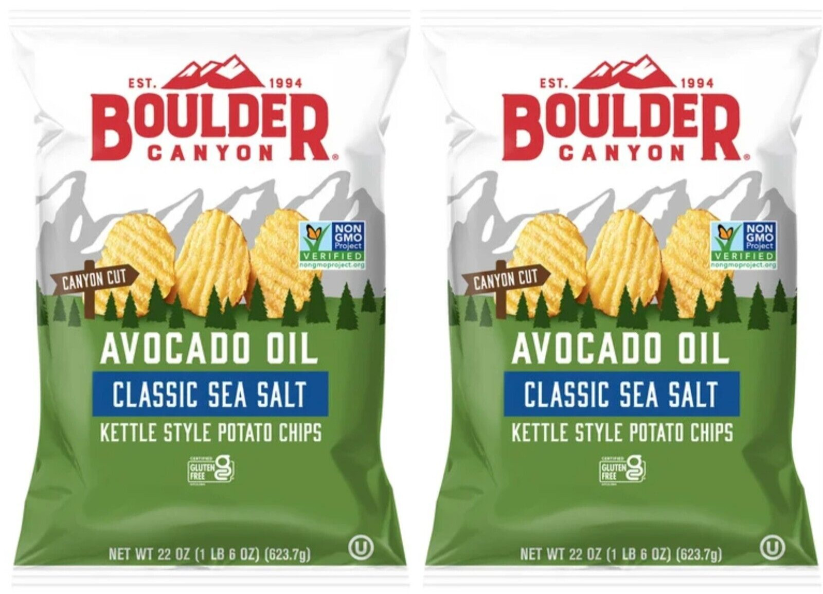 2 Packs Boulder Canyon Avocado Oil Classic Sea Salt Kettle Cooked Chip 22oz Each