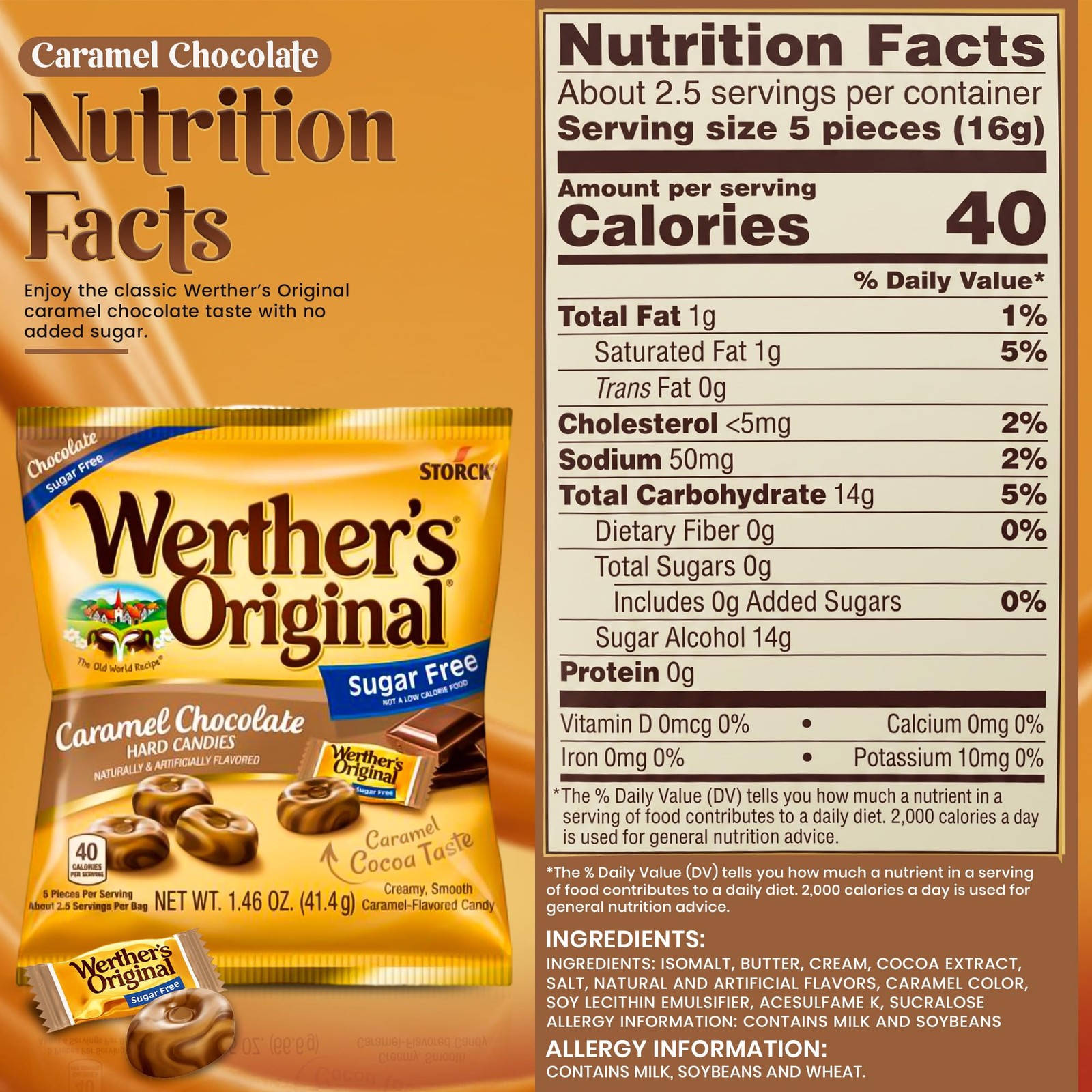 Werthers Sugar-Free Hard Candy Variety Pack (1.46 oz Each) – 2 Caramel 4