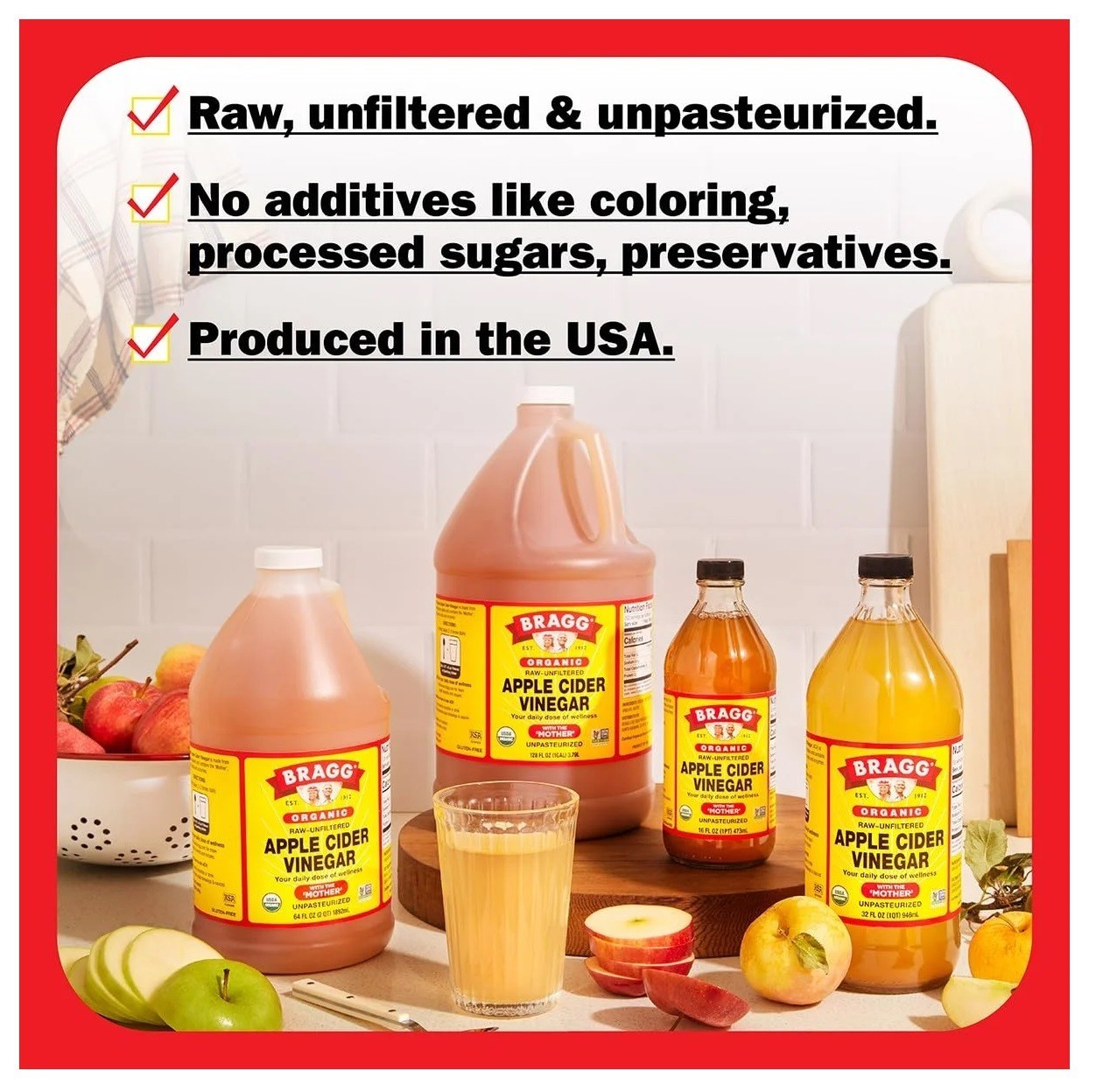 Bragg Organic Apple Cider Vinegar with the Mother, Raw and Unfiltered, 32 fl oz.