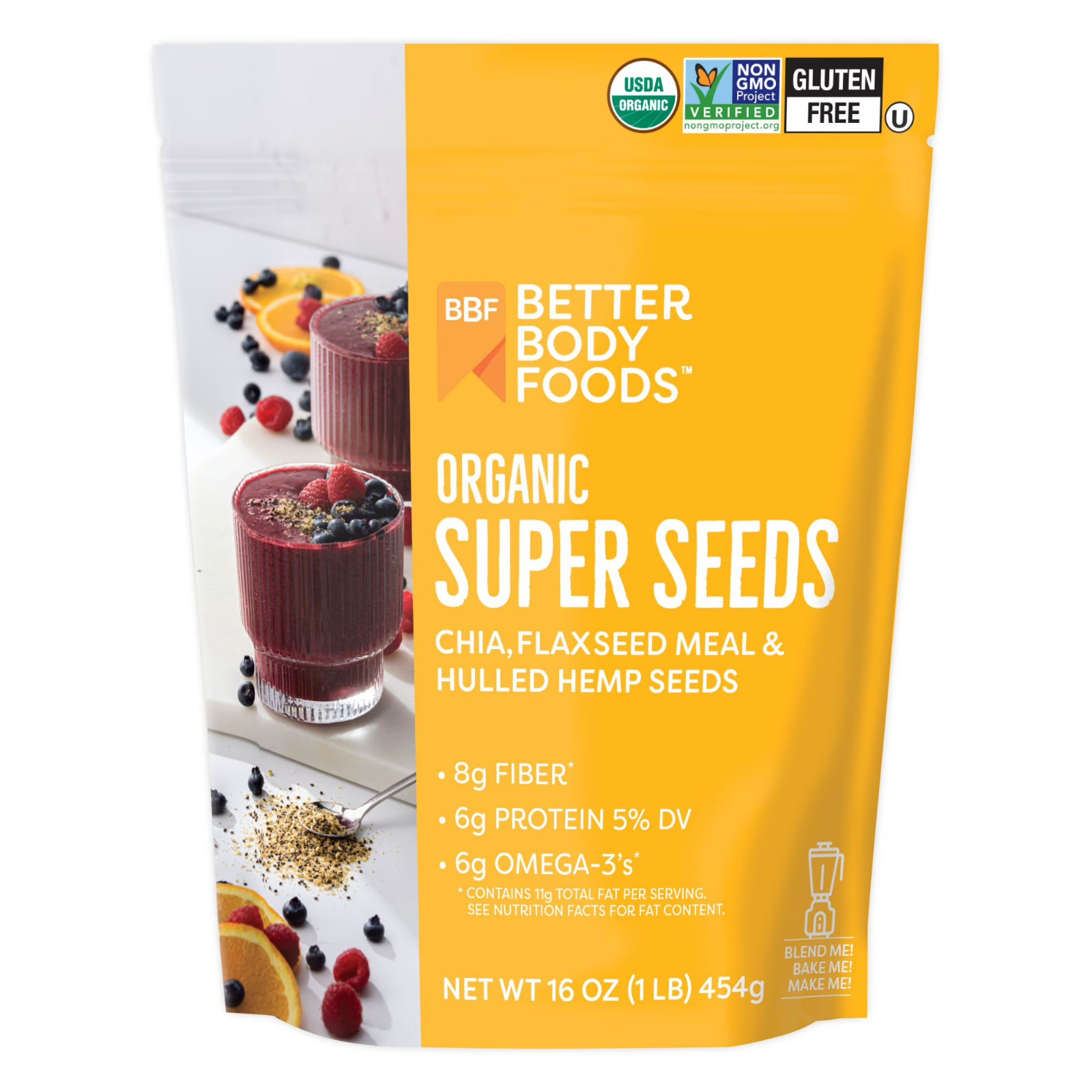 Organic Super Seeds, Chia Seeds, Flaxseed Meal & Hemp Seeds, 16 oz Free Shipping