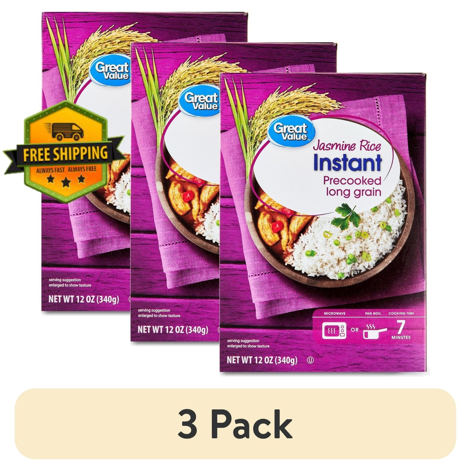 Great Value Instant Jasmine Rice, 12 oz (Pack of 3)