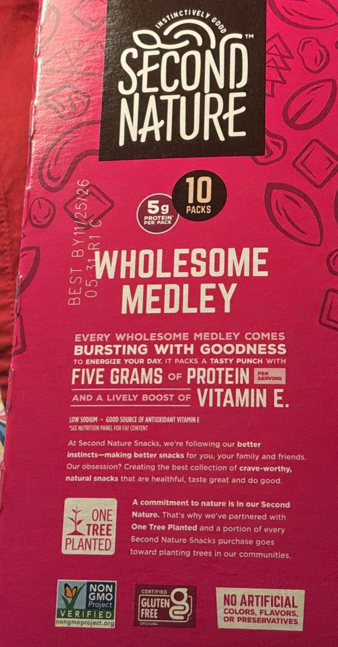2 Second Nature Wholesome Medley 10 Pack Boxes 1.5 Oz 20 Total Trail Mix Nuts
