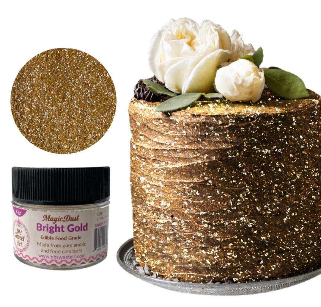 Edible Glitter dust BRIGHT GOLD ( 6 grams ) Magic dust , Kosher, Gluten free FDA