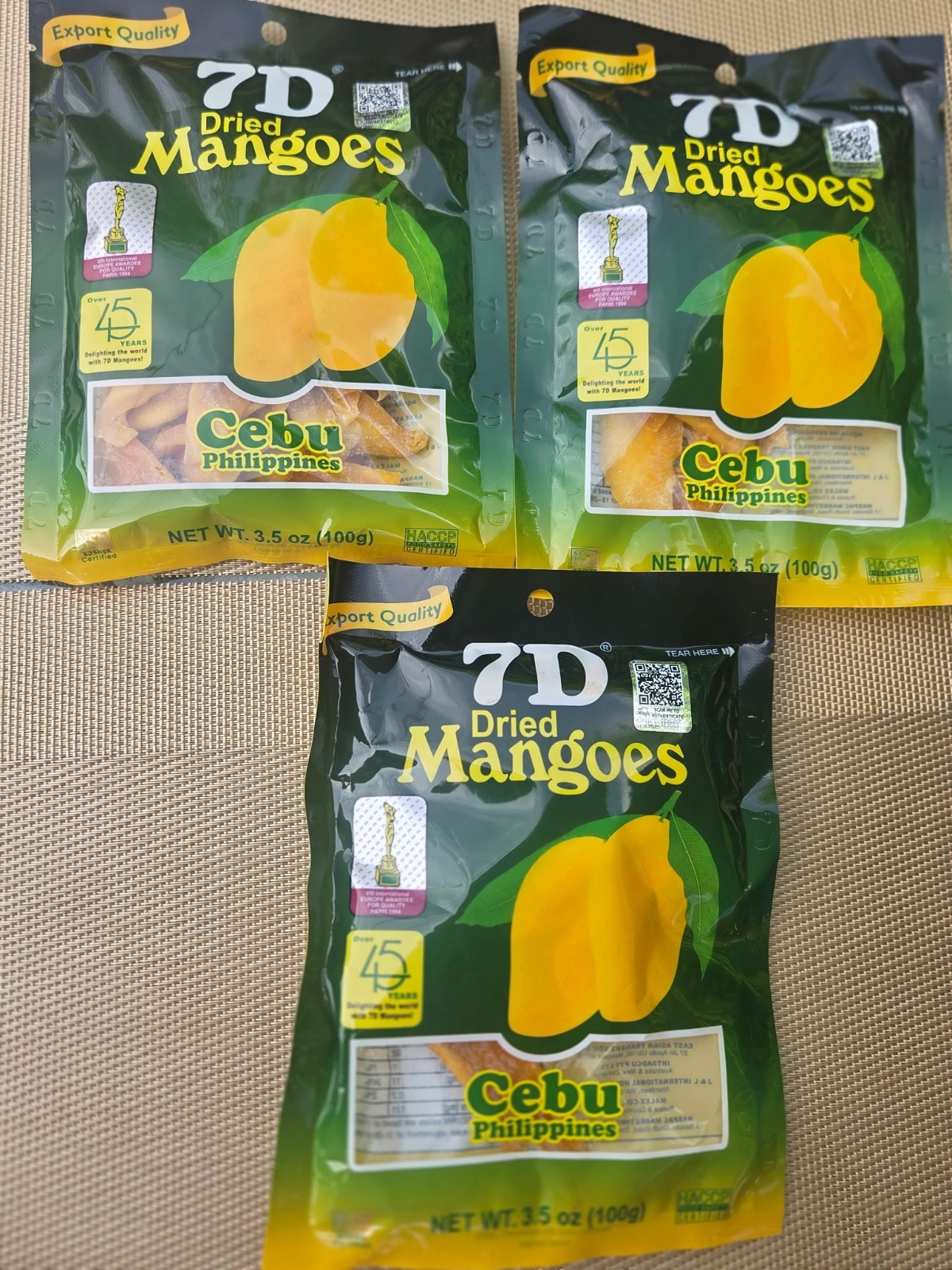 7D Dried Mango Philippine Delicious Premium Quality Cebu Pack 3 – 3.5 oz (100g)