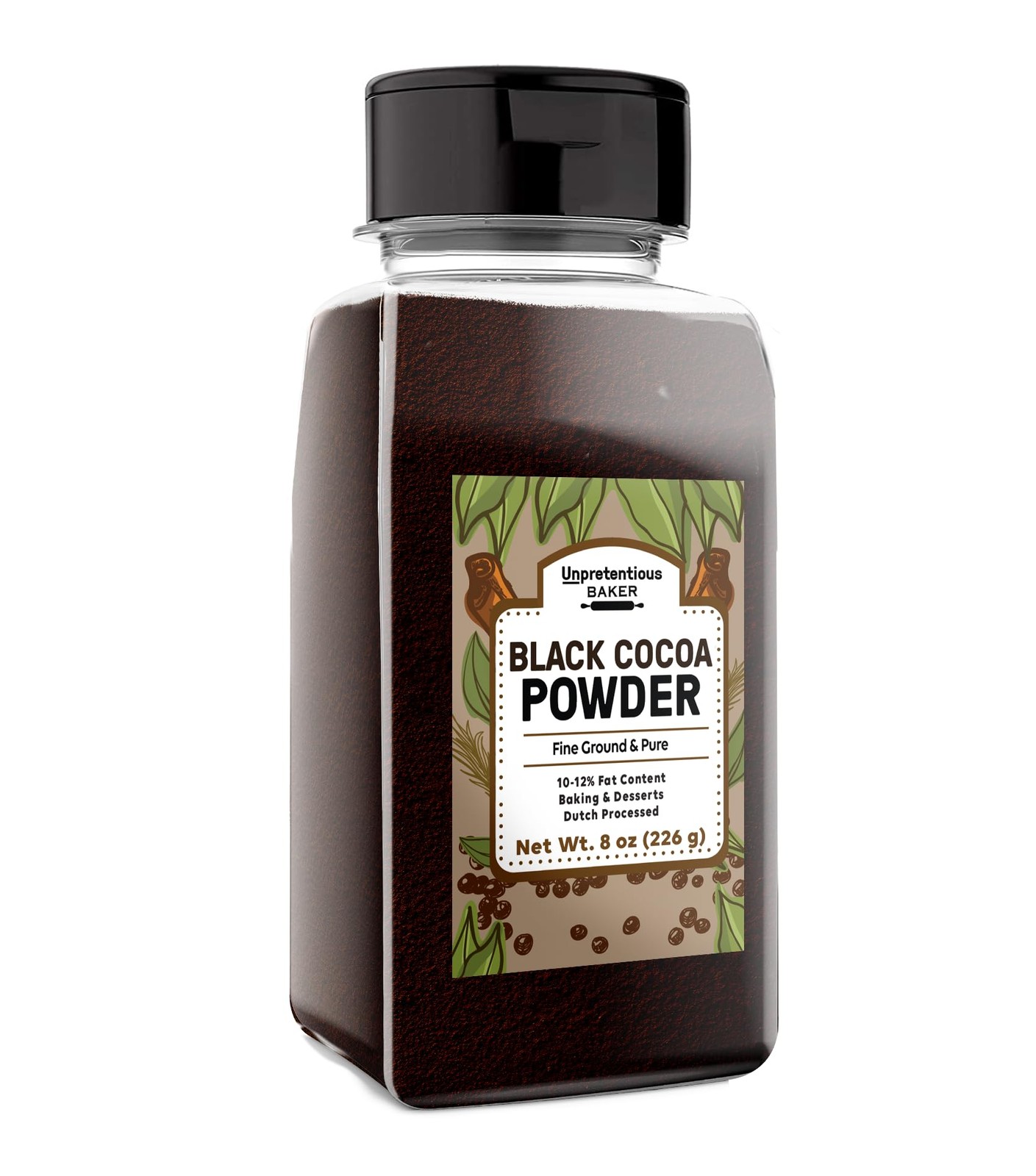 Unpretentious Black Cocoa Powder, Dutch Processed, Cookies & Cakes, 8 Ounce