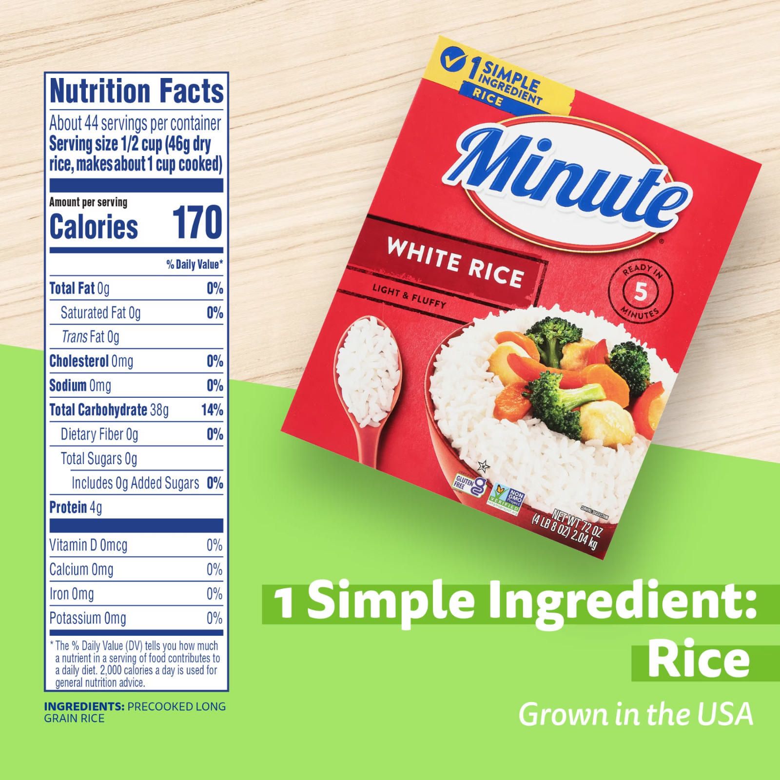 Minute White Rice, Instant White Rice for Quick Dinner Meals, 72-Ounce Box