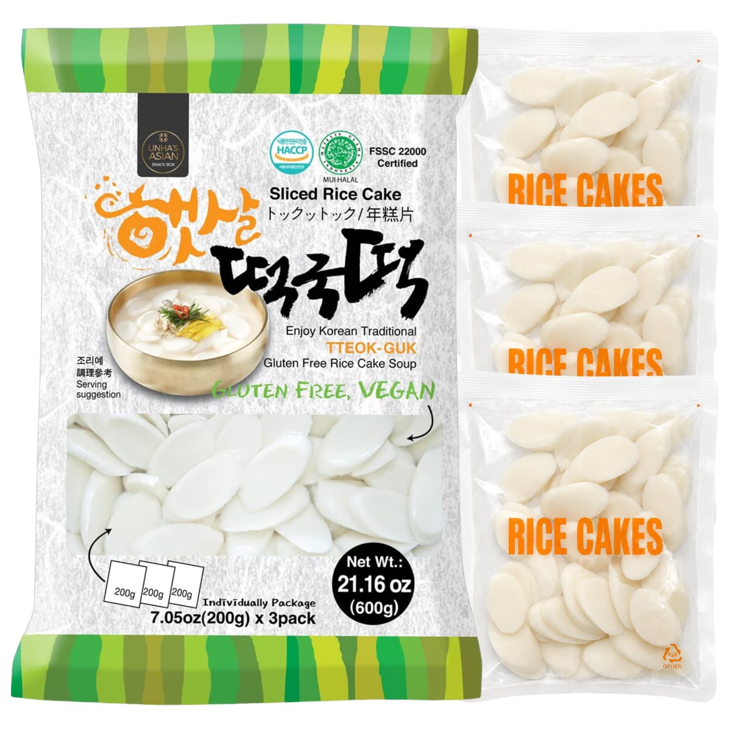Unha’s Korean Sliced Oval Rice Cakes, Tteokguk 1.32 Pound (Pack of 1), White