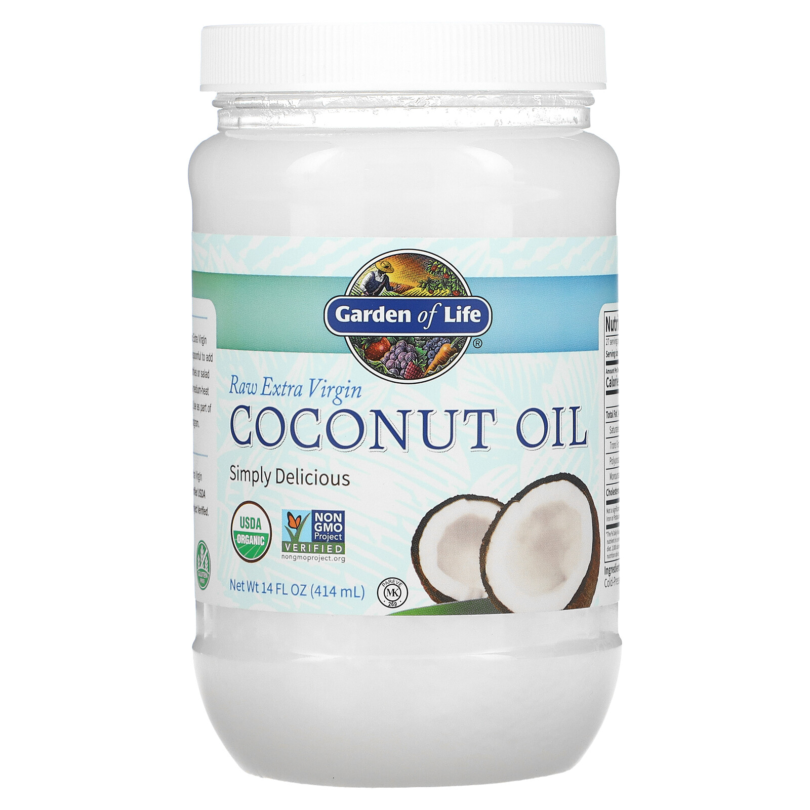 Garden of Life Raw Extra Virgin Coconut Oil 14 fl oz 414 ml B Corp, BPA-Free,