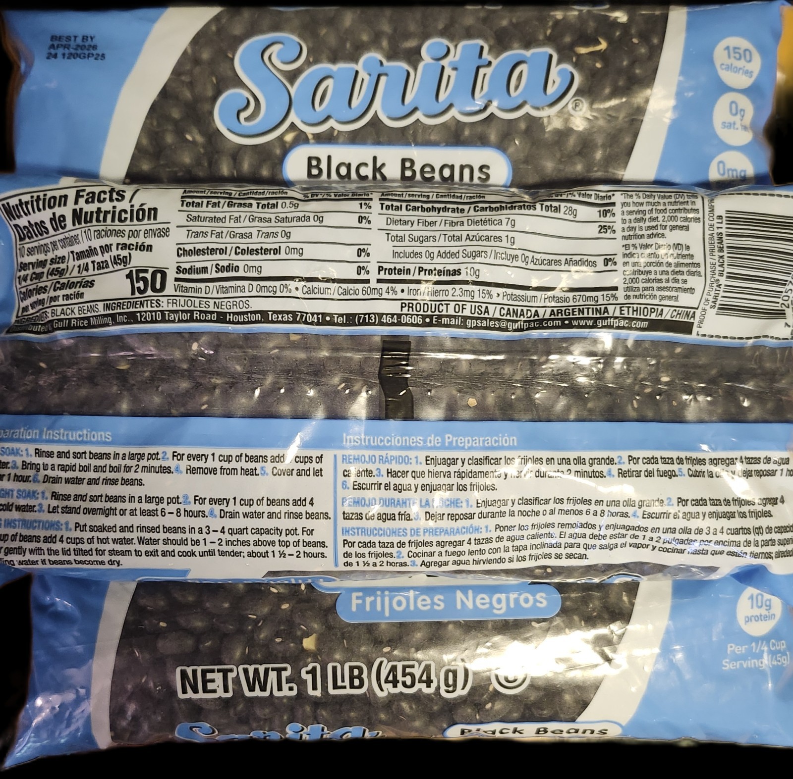 4 SARITA BLACK BEANS DRY BULK FRIJOLES NEGROS 1LB BAGS (4LBS) FREE SHIPPING USA