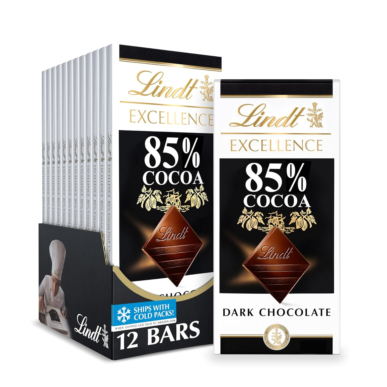 EXCELLENCE 85% Cocoa Dark Chocolate Bar, Dark Chocolate Candy, 3.5 Oz. (12 Pack)