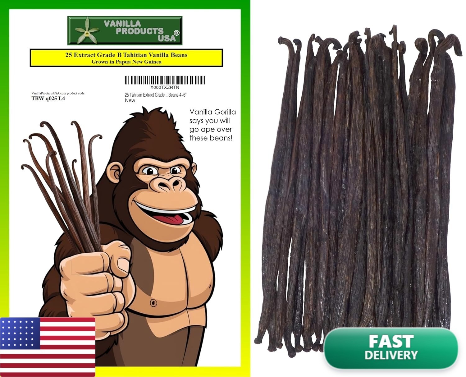 25 Tahitian Extract Grade B Natural Vanilla Beans by Vanilla Products USA