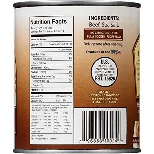 24Can-Keystone Meats All Natural Ground Beef Fully Cooked 28oz No Preservatives✅