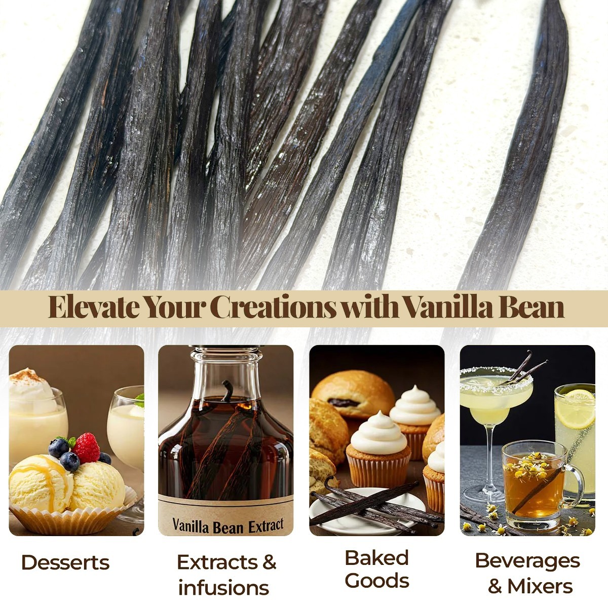 Tahitian Vanilla Beans Premium Grade A Whole Pods 1/2 Pound
