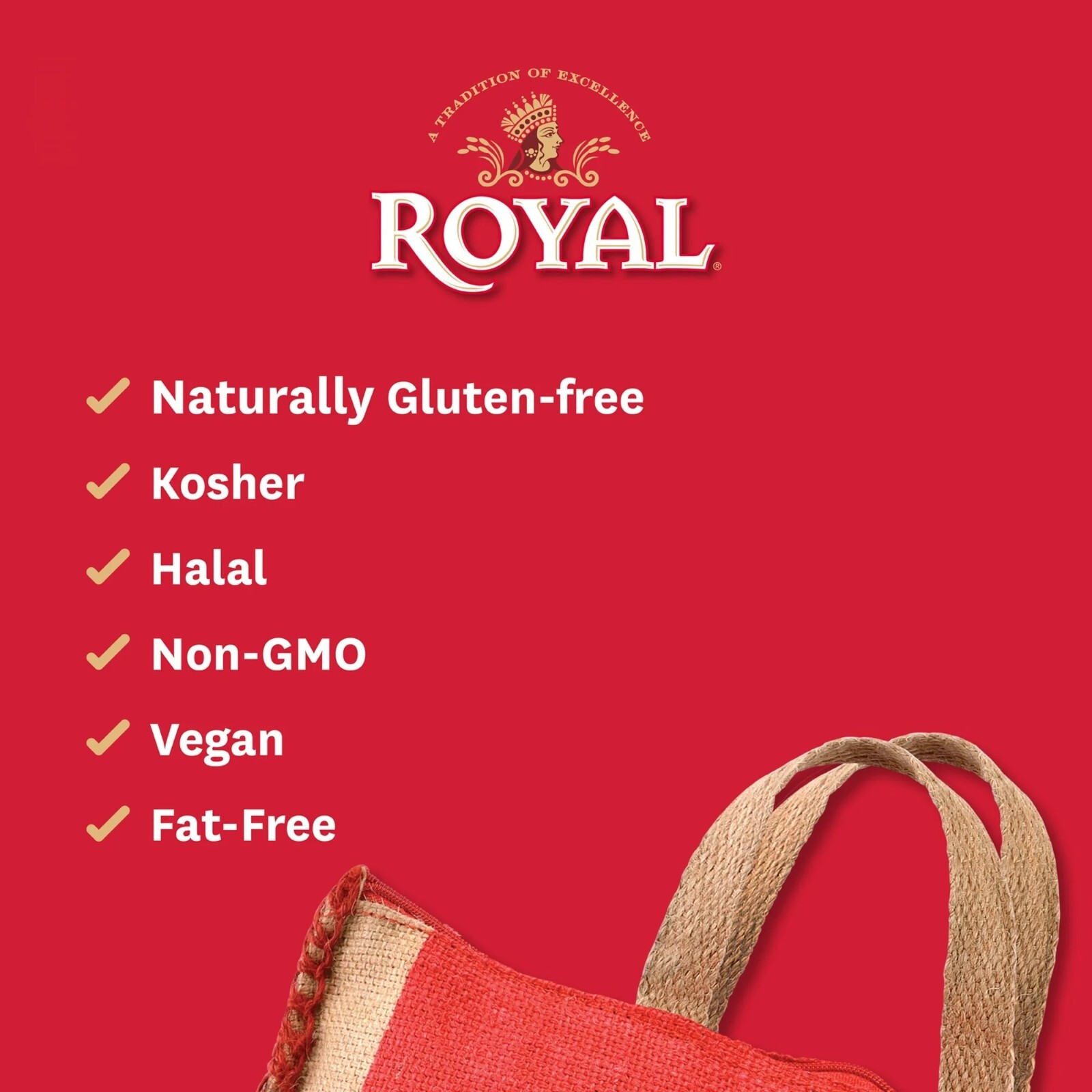 Authentic Royal Naturally Aged Long Grain Indian White Basmati Rice, 20 lb. Bag