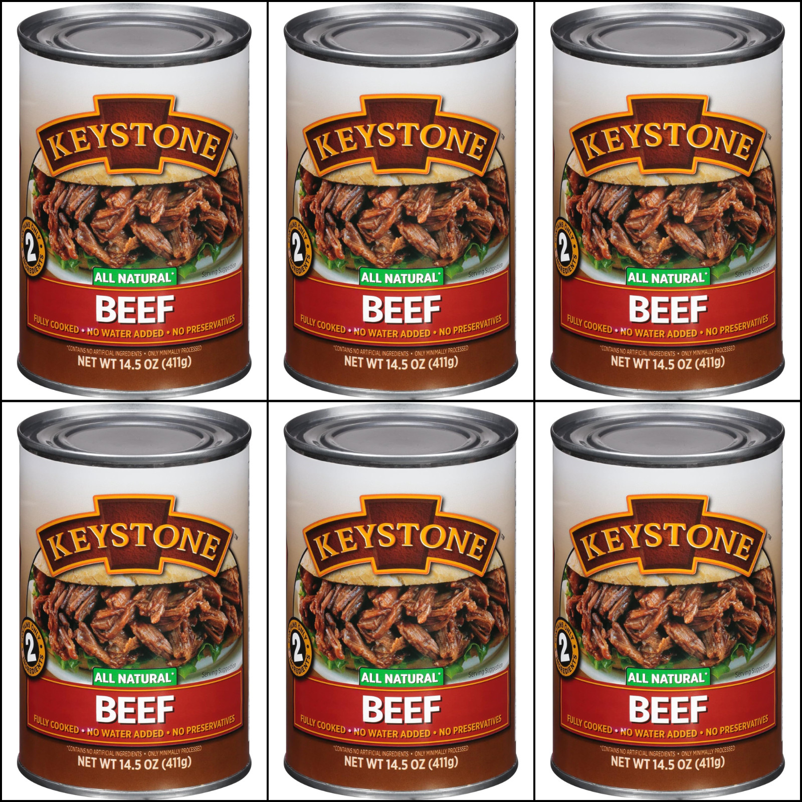 6 Canned 🇺🇸USA Made Keystone Meats Natural Beef 14.5oz Camping Food Exp 1/2029