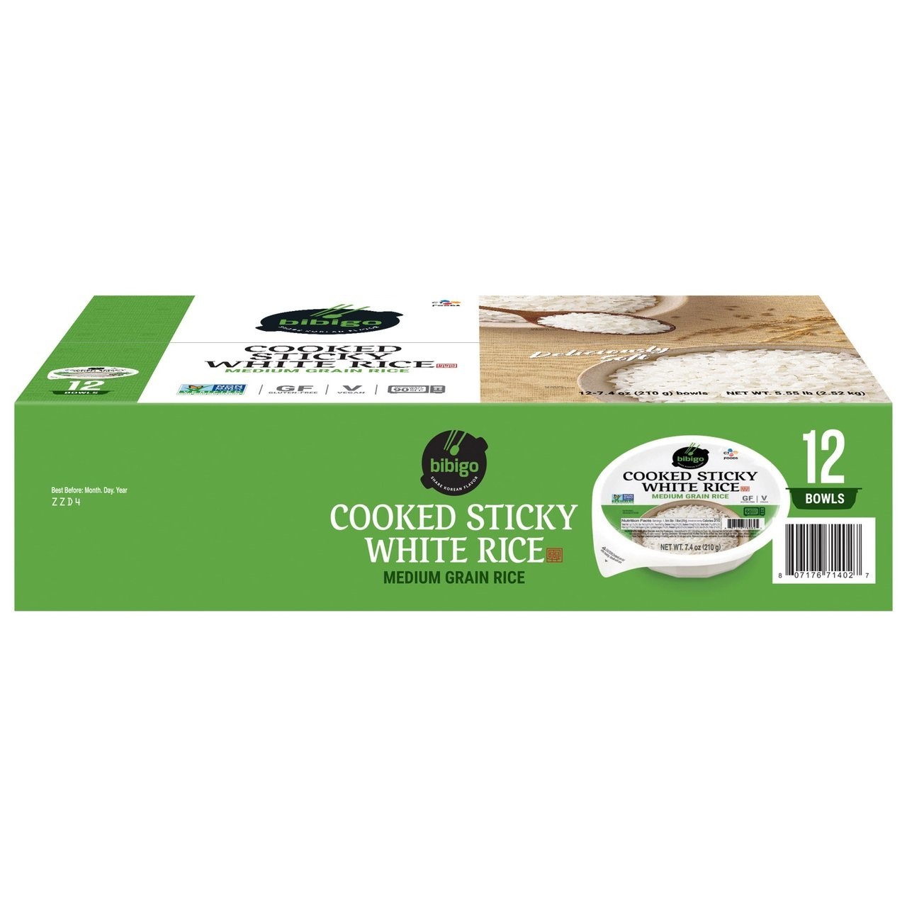 Bibigo, Cooked Sticky White Rice Bowls, 12pk (7.4 oz each), 88.8 oz Total