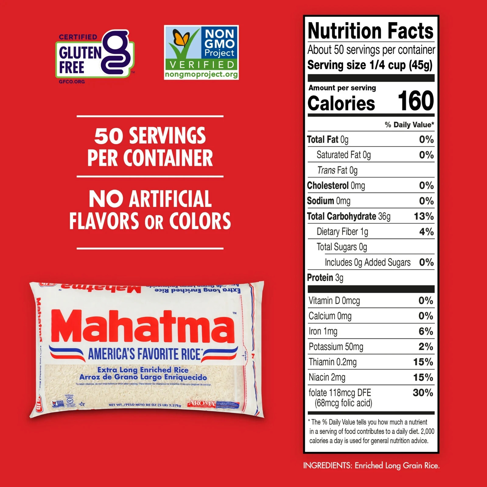 (2 Pack) Mahatma Enriched White Rice, Extra Long Grain Rice, 5 Lb Bag