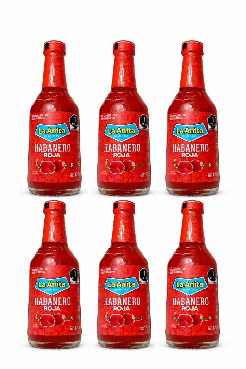 La Anita Habanero Roja Hot Sauce 6-Pack Mexican Habanero 120ml Bottles
