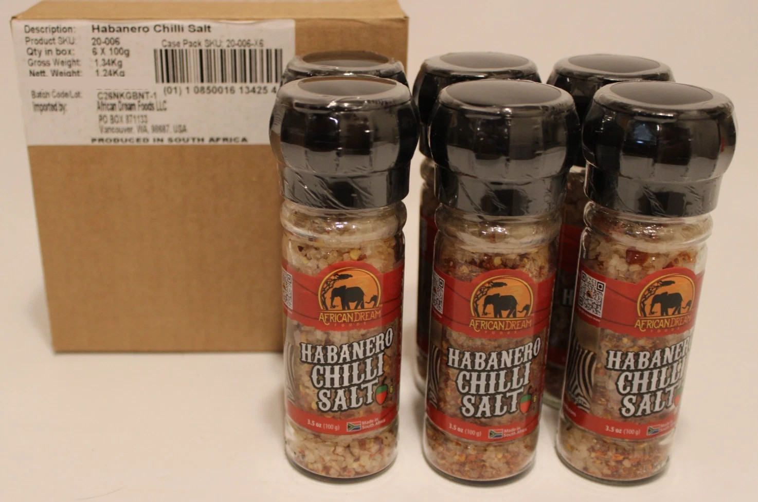 African Dream, Habanero Chilli Salt – NEW, Sealed – Lot of 6 x 100g bottles
