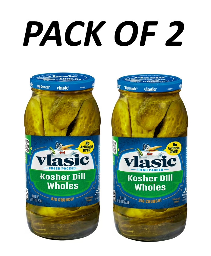 Vlasic Wholes Original Dill Pickles, Kosher Dill Pickles, 80 fl oz Jar pack of 2