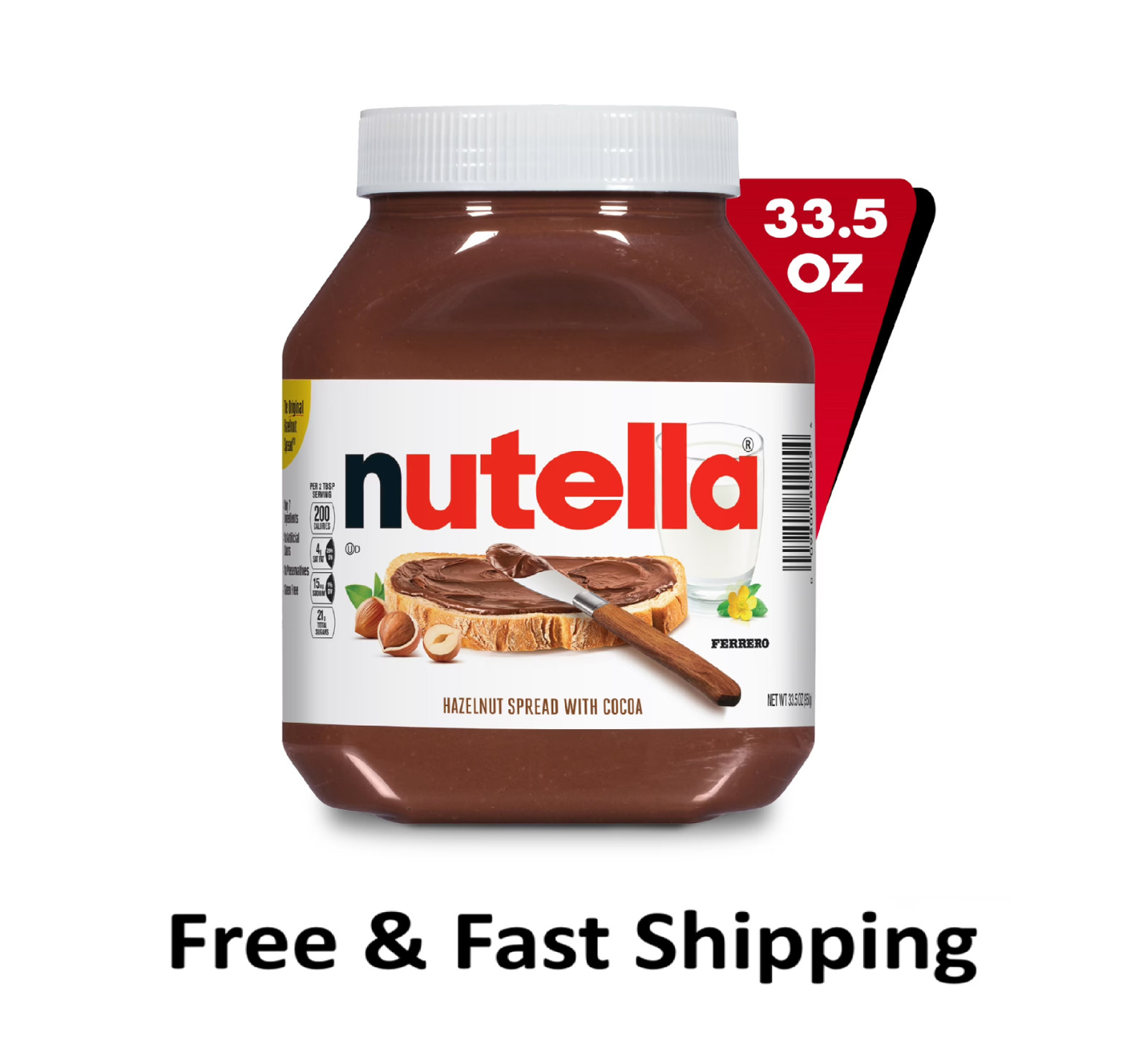 Nutella Hazelnut Spread with Cocoa for Breakfast, 33.5 oz Jar , Free Shipping