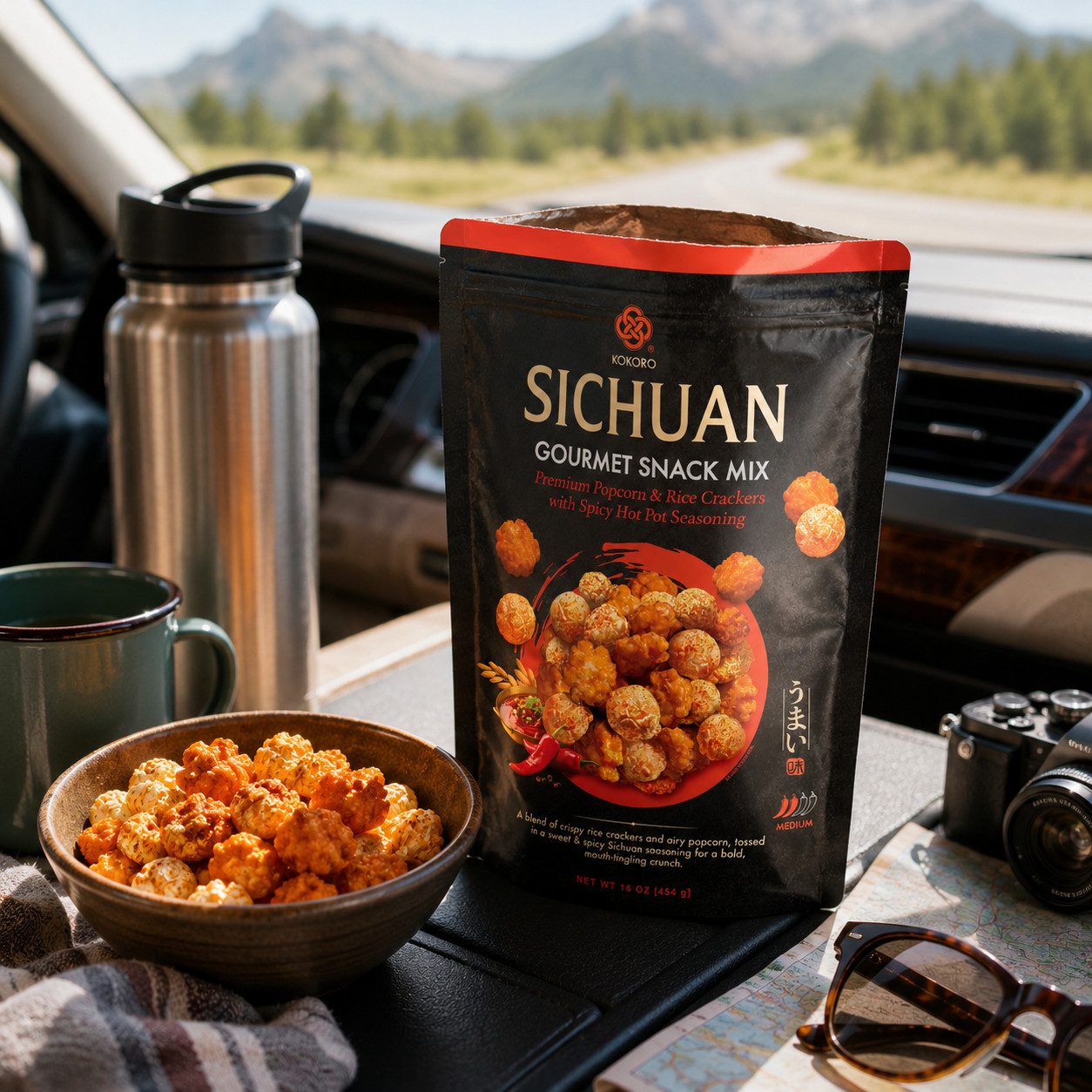 4 Pack Kokoro SICHUAN Gourmet Snack Mix with Spicy Hot Pot Seasoning 16 Oz.