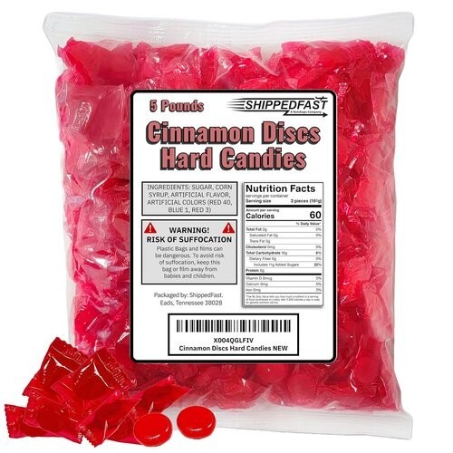 CInnamon Discs Hard Candy 5 lb. Individually Wrapped Red Cinnamon Disks