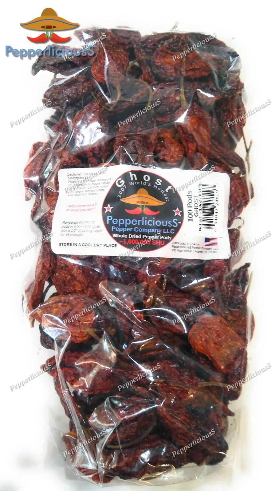 100 PODS GHOST – 2007 Guinness Worlds Hottest – Whole Dried Chile Pepper Pods
