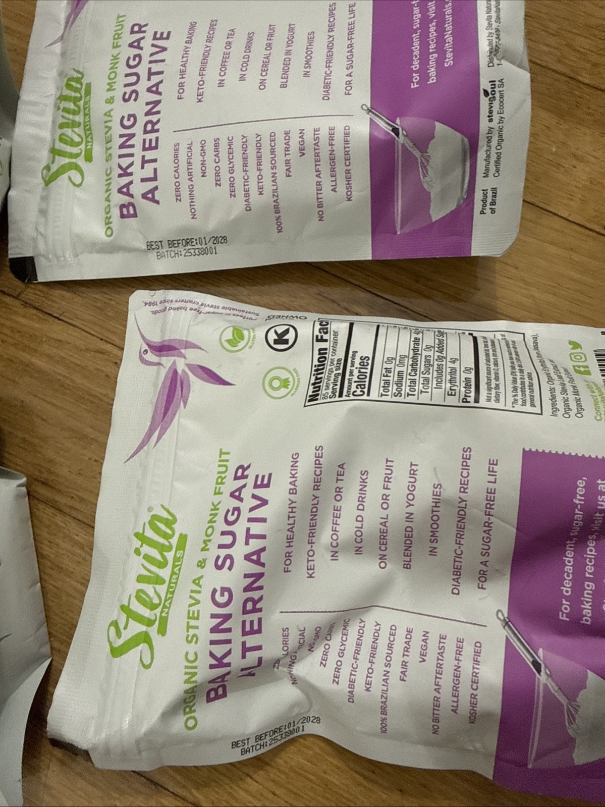 3 Packages Stevita Naturals Organic Stevia Monk Fruit Sugar Alternative, 12 OZ