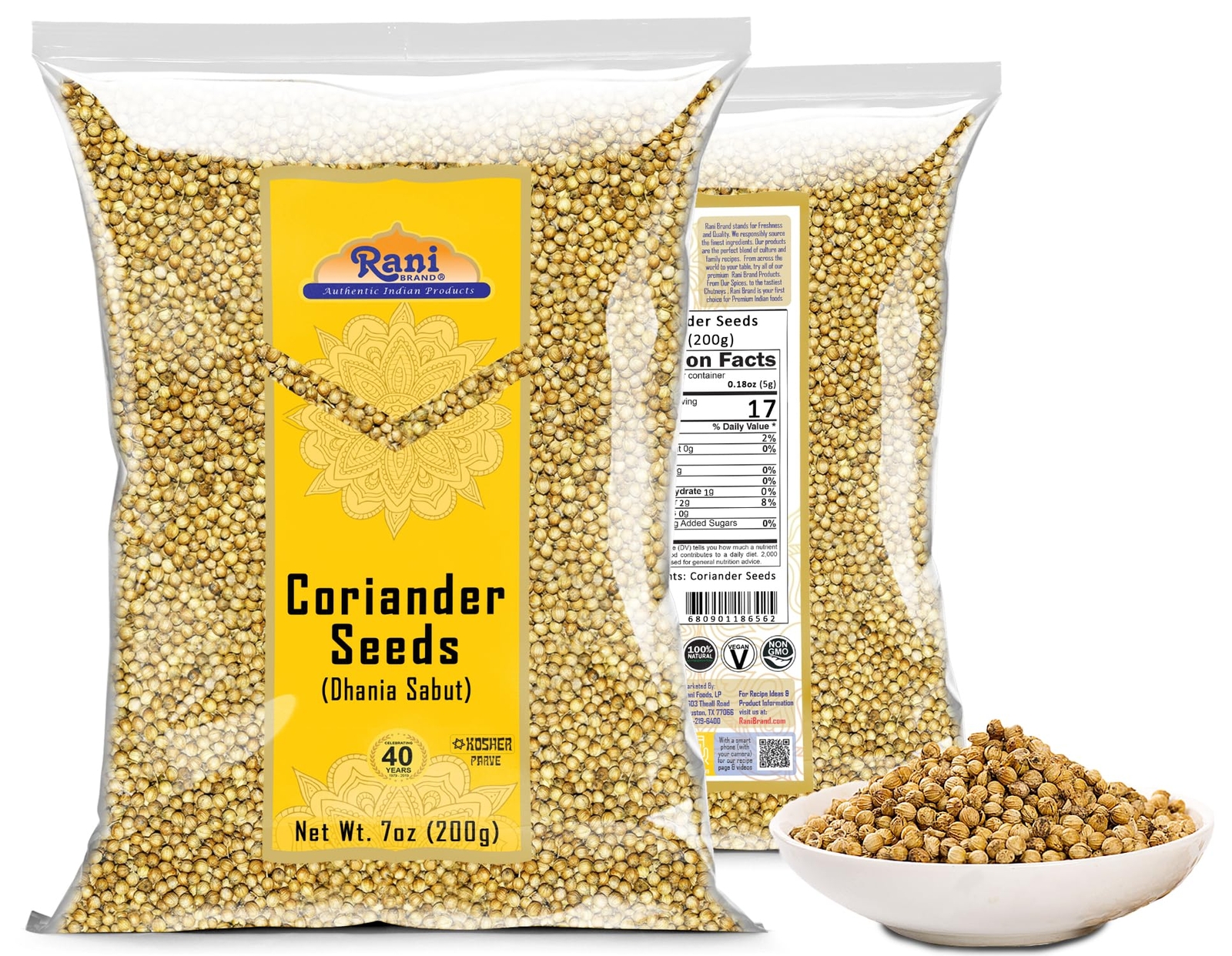 Rani Coriander (Dhania) Seeds Whole, Indian Spice 7oz (200g)
