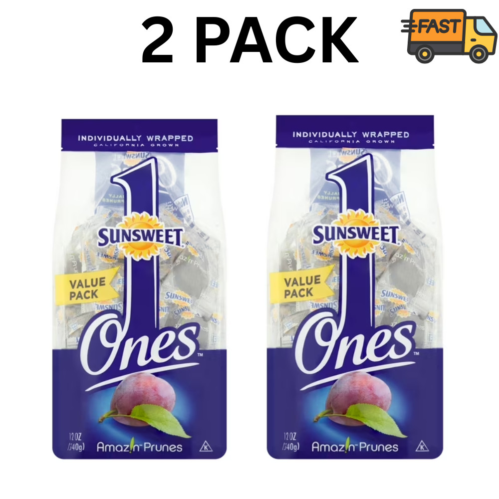 Sunsweet Ones Dried Prunes Value Pack, 12 oz (Pack of 2), Individually Wrapped