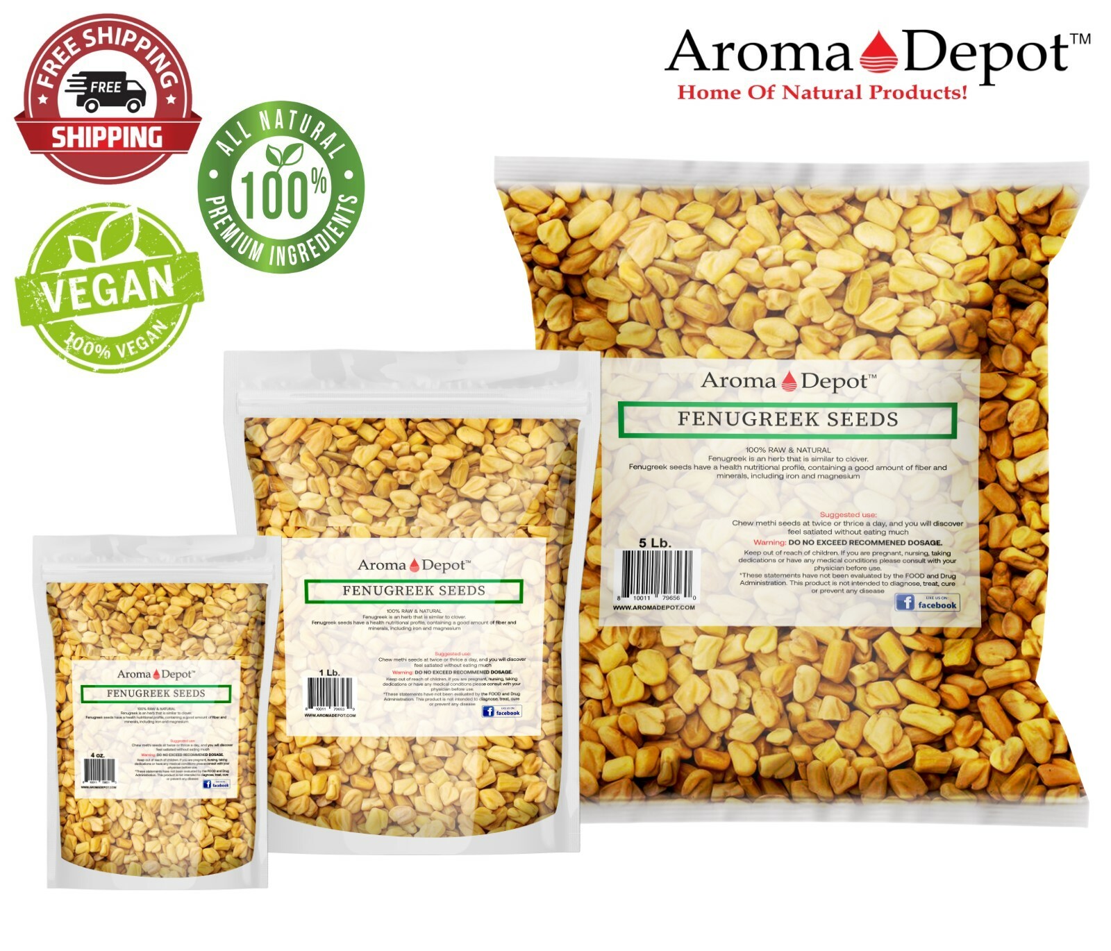 Fenugreek Seeds Trigonella foenum-graecum Whole (Methi) Seed 100% Raw Bulk