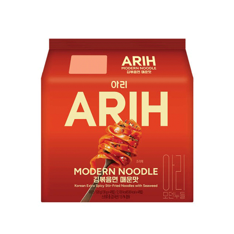 ARIH Modern Noodle Extra Spicy Seaweed 130g x4 | Korean Stir-Fried Flat Ramen |