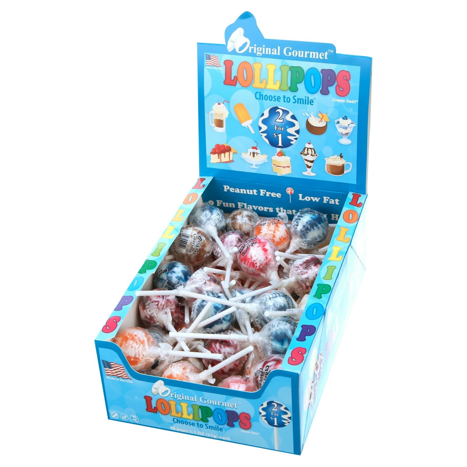 Original Gourmet Cream Swirl Lollipops, 1.1 oz, 48 count