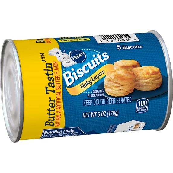 Pillsbury Flaky Layers Butter Tastin’ Canned Biscuits, 5 Count, 6 oz