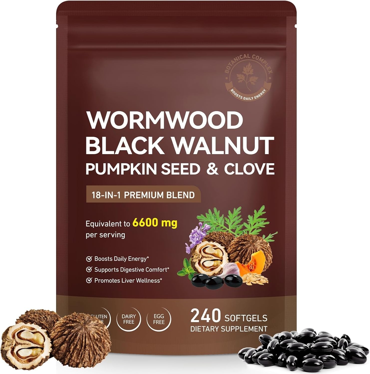 Holior 18-in-1 Black Walnut & Wormwood Herbal Blend for 240 Count (Pack of 1)
