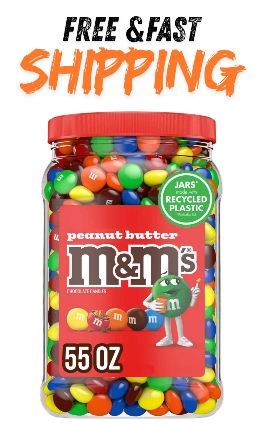 M&Ms Peanut Butter Candy 55 oz Jar Chocolate Candies Tub Bulk 3.43LB(FREE SHIP)