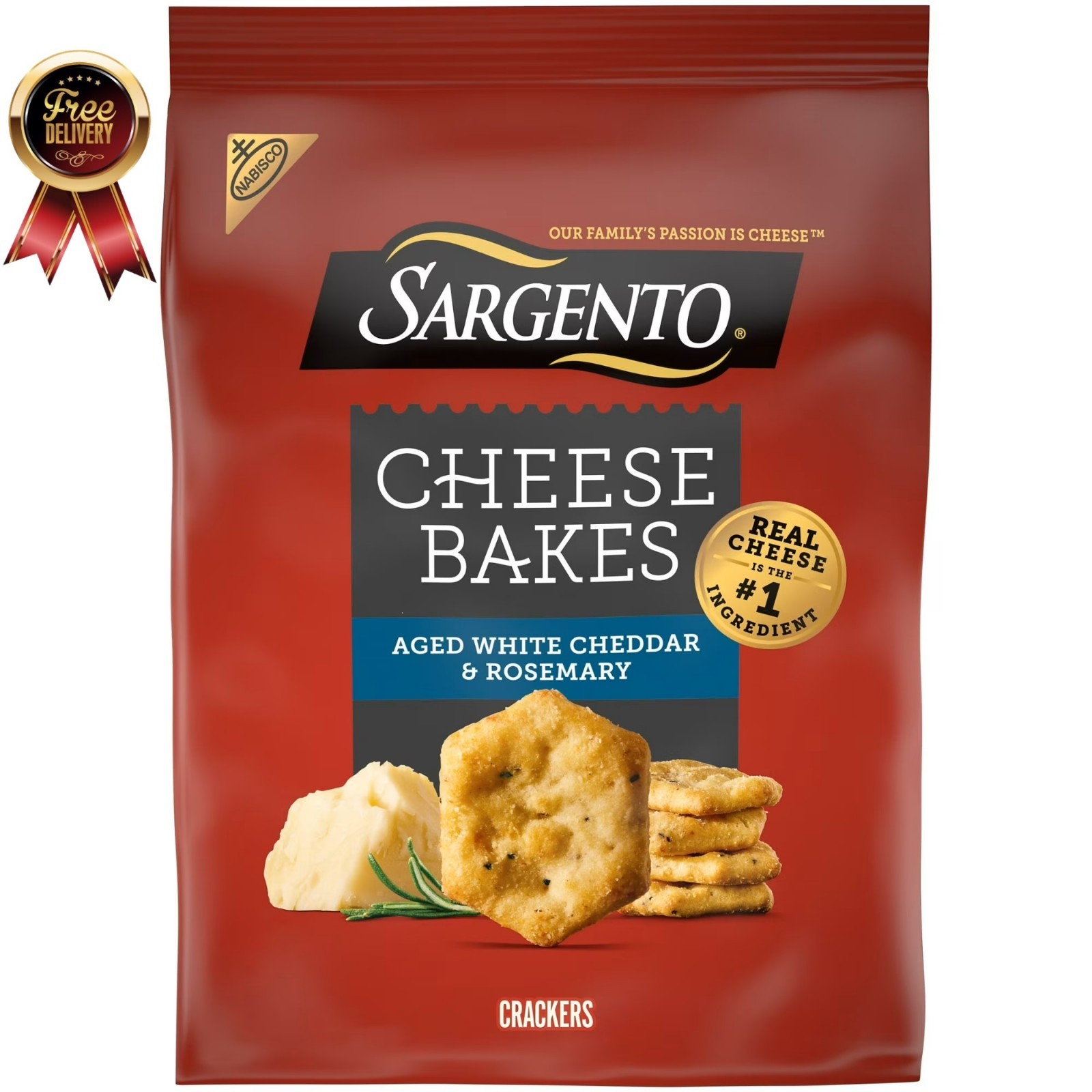 Sargento Bakes Aged White Cheddar & Rosemary Cheese Crackers Savory Snack 4.5 oz