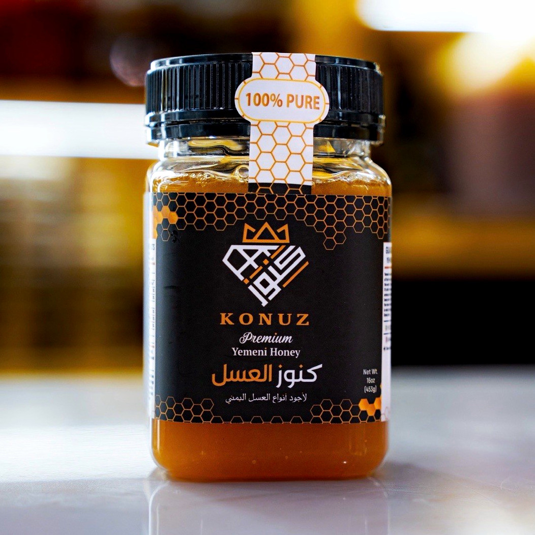 KONUZ Premium Yemeni Honey, 100% Pure, Jar, 16 oz (453 g) Pantry