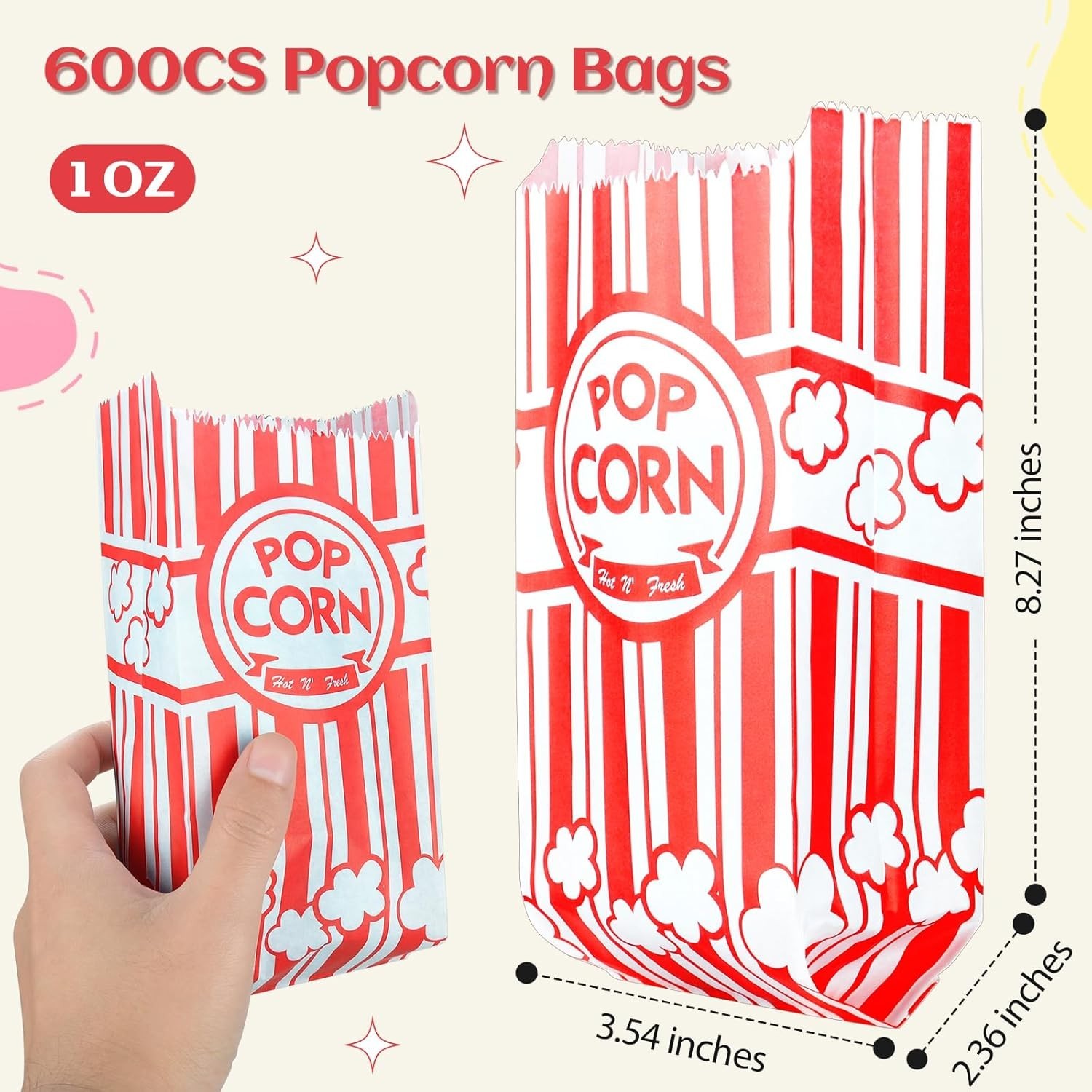 202 Pcs Popcorn Bags with Popcorn Scoop and Salt Shaker,1 oz Small Pop Corn B…