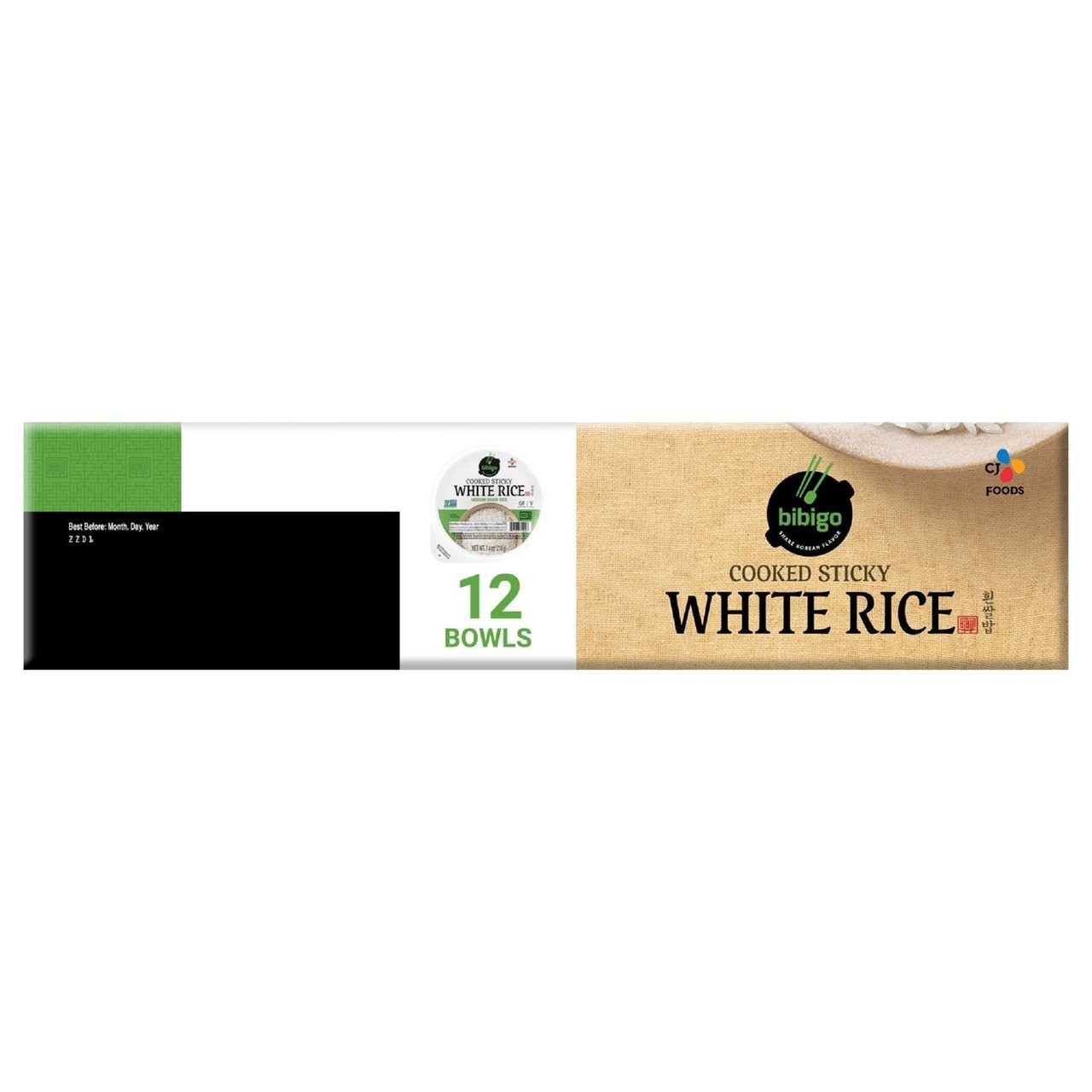 Bibigo, Cooked Sticky White Rice Bowls, 12pk (7.4 oz each), 88.8 oz Total