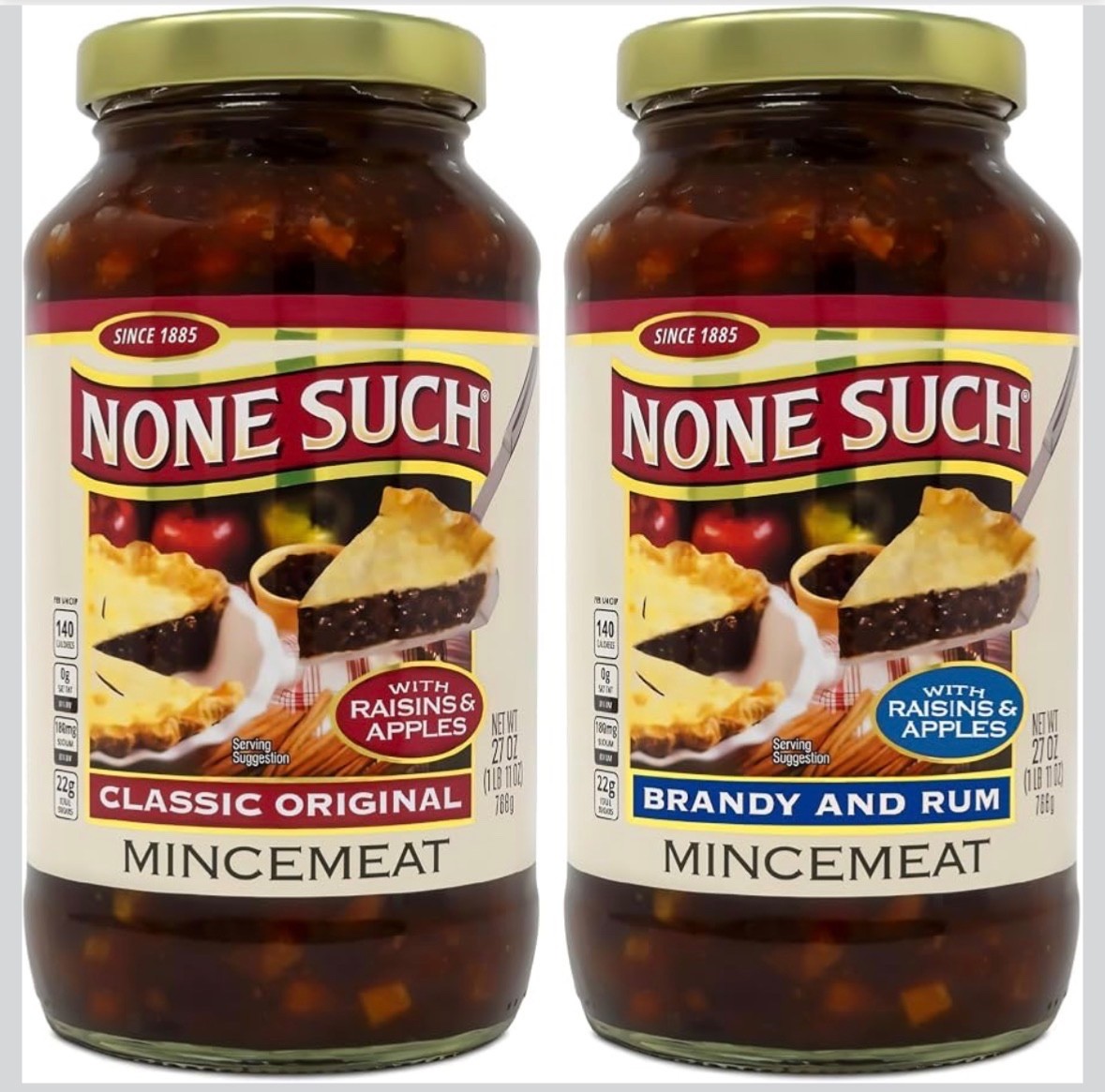 None Such Mincemeat with Raisins & Apples Classic & Brandy Pack of 2 27 oz Jars