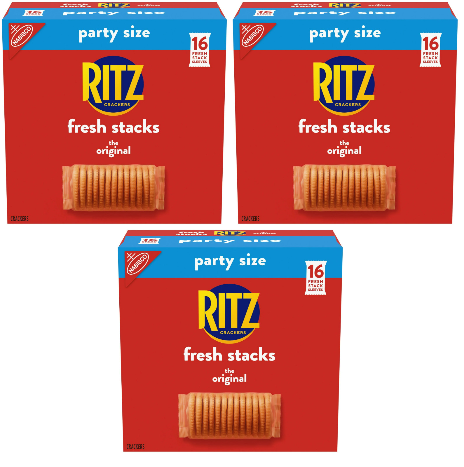 (3 pack) RITZ Fresh Stacks Original Crackers, Party Size, Travel Snacks, 23.7 oz